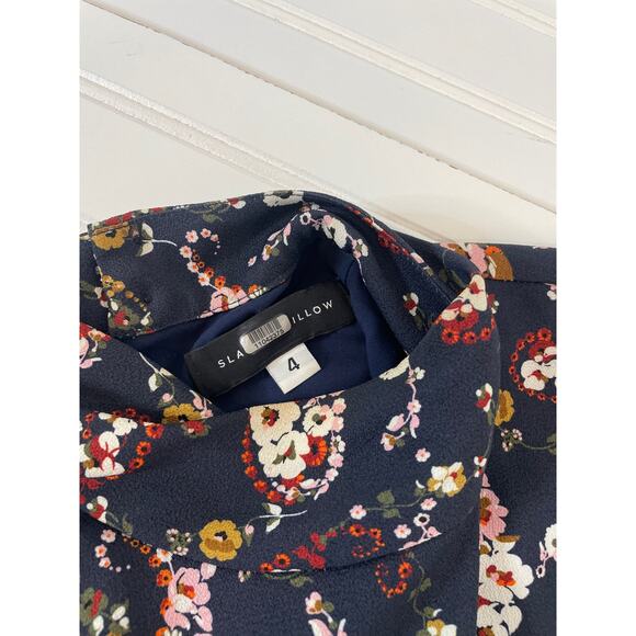 Slate & Willow Floral Pollock Mini Dress Navy Mock Neck Bell Sleeve Size 4 - Picture 4 of 10